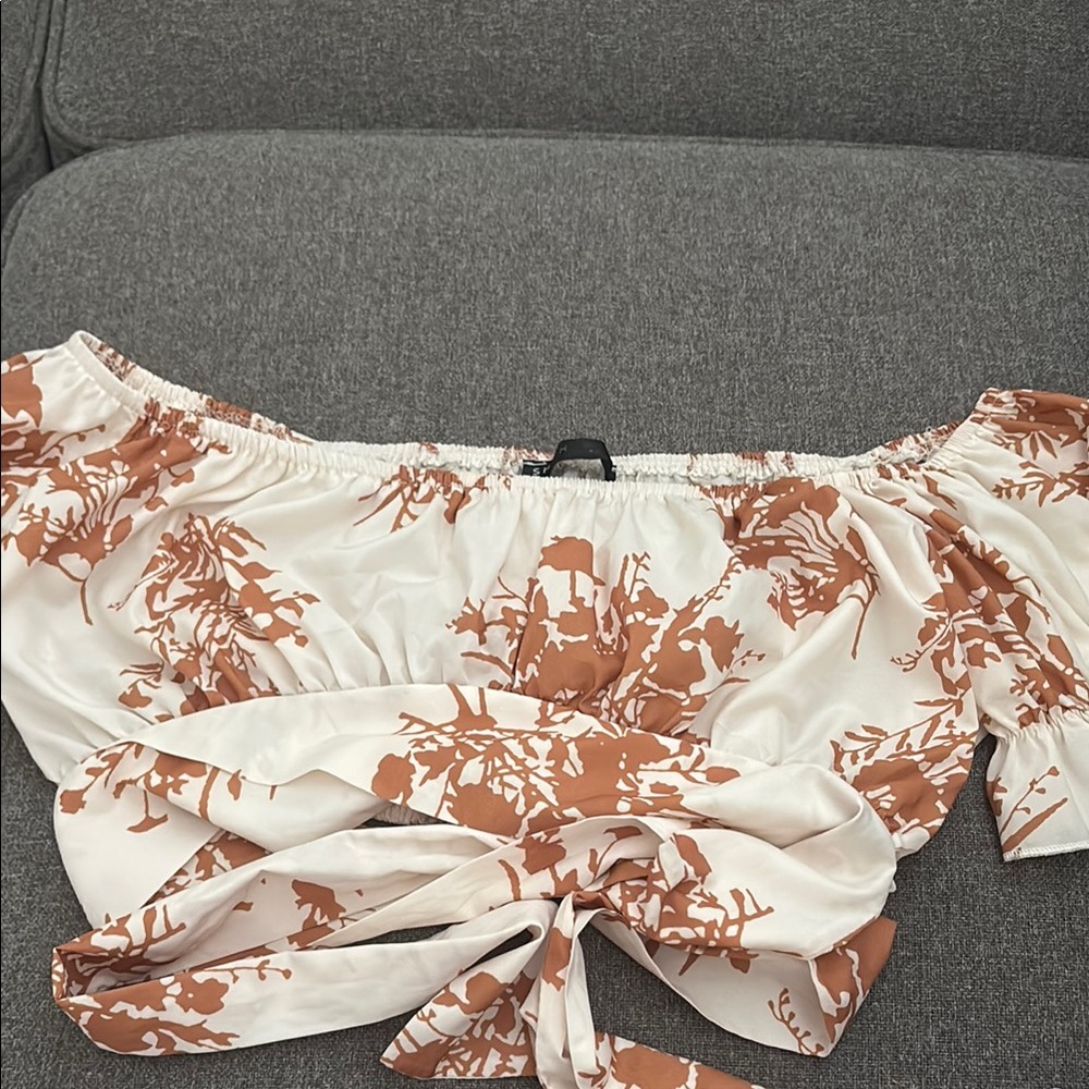 SHEIN White Cream Tie Front Smocked Blouse